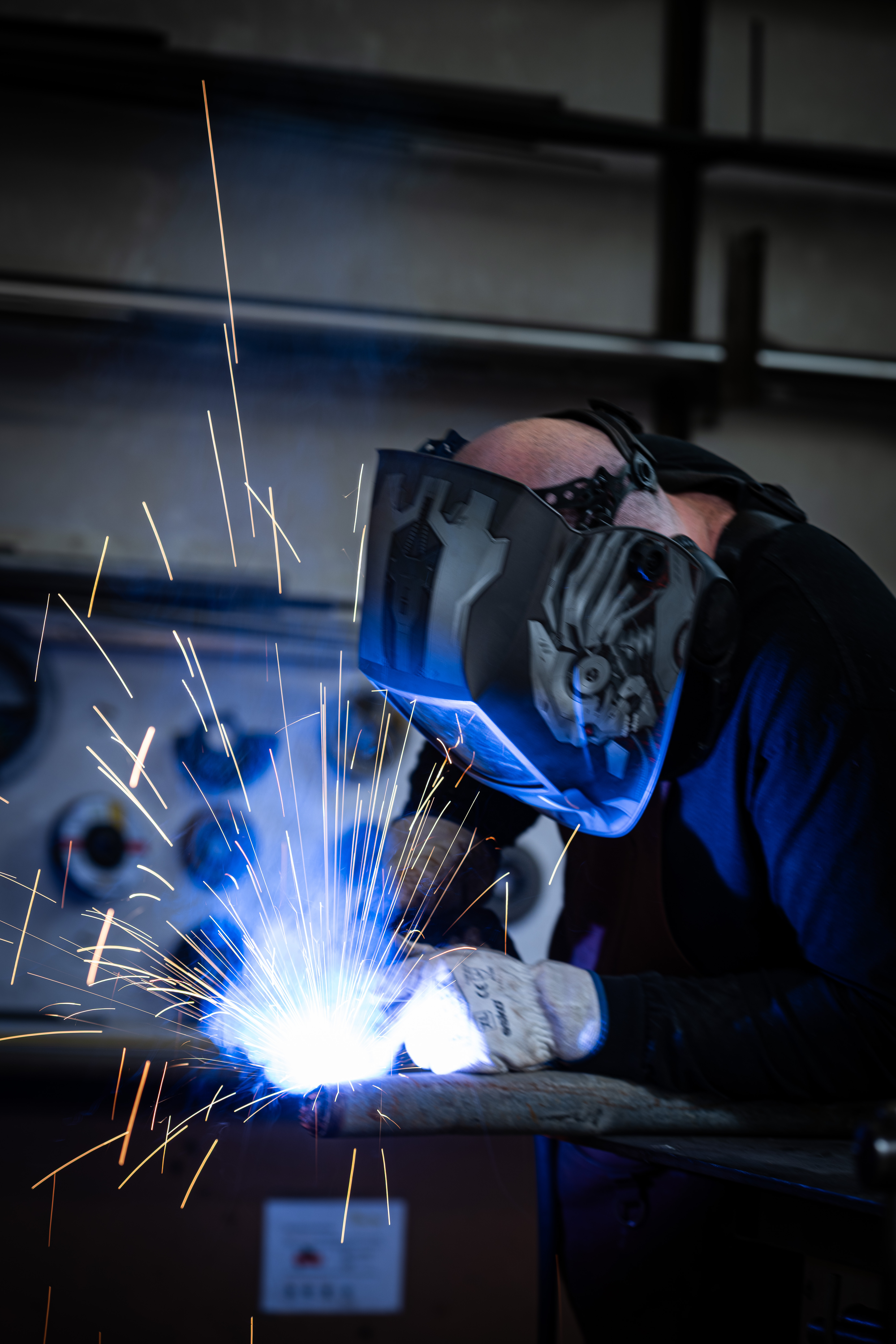 Welding — sparks and blue light